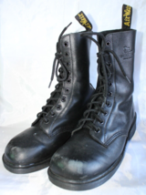 RARE 90s Dr. Martens England 10-Eye Lace Up Leather Boots US 7 Black Eng... - $163.63
