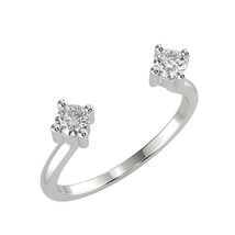 Two-Stone Stackable Diamond Open Ring Solid 14K White Gold Round Cut 0.23 TCW - £542.06 GBP