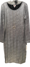 NWT LuLaRoe Large Elegant HOLIDAY Metallic Silver Debbie L/S Sheath Dress - $29.69