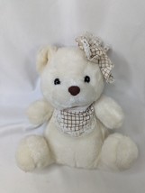 Superior Toy Novelty White Bear Plush Checkered Bib Hat 8 Inch Stuffed A... - £15.94 GBP