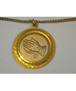 NOS Vtg 24&quot; religious gold tone chain &amp; praying hands medallion pendant ... - £7.99 GBP