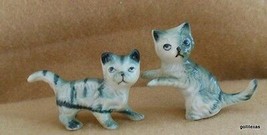 Vintage Set of 2 Ceramic Kitty Cats Gray Tiger Stripe 2.25&quot; Tallest Japan - £12.90 GBP