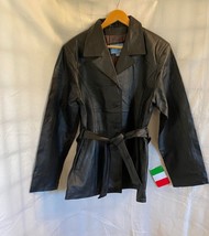 NWT Edge Italian Fashions Women&#39;s Black Leather Jacket with Belt Size XL - £93.22 GBP