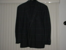 MEN&#39;S SUIT JACKET Dark Gray with Black and Light Gray Checker Pinstripe Size 42R - £25.06 GBP