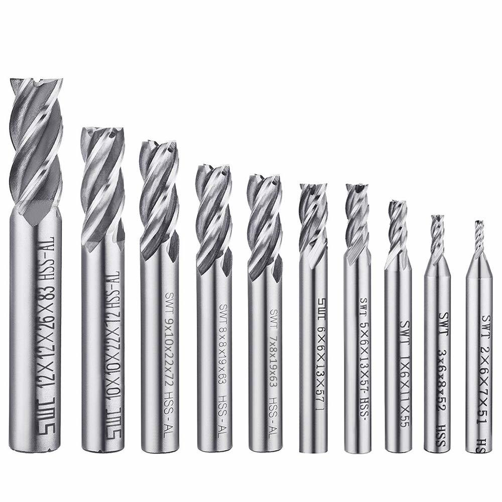 10 Pcs 0.08&quot; - 0.47&quot; End Mills, Afunta 4-Flute Hss Cnc Straight Shank Dr... - $31.96