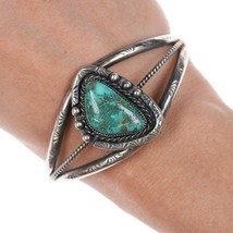 6.75&quot; Vintage Navajo sterling and turquoise cuff bracelet - £170.55 GBP