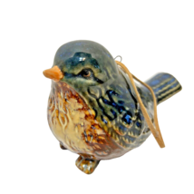 Vintage Glazed Painted Ceramic Sparrow Bird Christmas Tree Ornament 3&quot; - $12.39