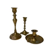 Brass Candlestick Holders Various Sizes Vintage Made In India Lot Of 3 - £17.03 GBP