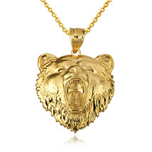 10K Solid Gold Roaring Grizzly Bear Head Animal Pendant Necklace - £215.74 GBP+