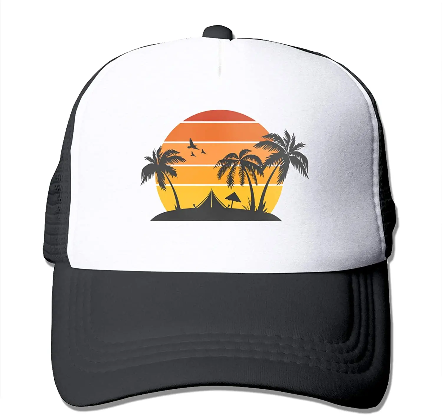 Women&#39;s Adult Beach Palm Tree Trucker Hat Adjustable Mesh Baseball Cap Black - £14.19 GBP