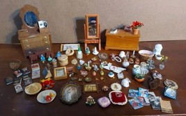 Vintage Dollhouse Furniture Miniature Wooden Cedar Chest Dresser Mirror Misc - £120.52 GBP