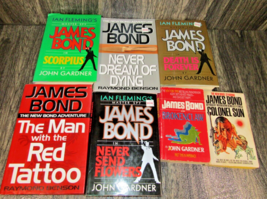 Vintage lot of 7 Ian Fleming&#39;s James Bond Books by John Gardner-Raymond Benson - £23.72 GBP