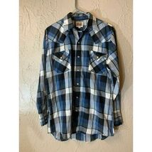 Ely Cattleman Western Pearl Snap Shirt Blue Black Plaid Western Cowboy M... - $22.00