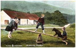 1909 Postcard An Unwilling Playmate Children On A See-Saw With their Dog - £6.23 GBP