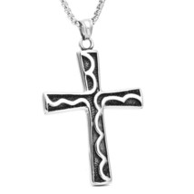 For Men Silver Black Cross Pendant Necklace Christian Catholic Jewelry Chain 24&quot; - £7.88 GBP