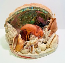 Vintage Seashell Diorama Abalone Coral Scallop Conch Flamingo Shell Souvenir - £36.61 GBP