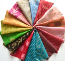 5 Inch x 16 Pieces Mixed Recycled Vintage Sari Squares Brocade Craft Fabric - £4.59 GBP+