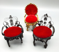 Vintage Dollhouse Furniture Chairs Tin Scroll Rocker Handmade Tramp Art ... - $16.95