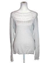 White House Black Market Sweater Shirt Top Gray Rhinestone Trim Size Sma... - $22.50