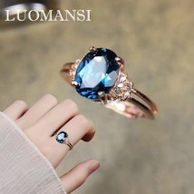 Luomansi Natural Blue Topaz Ring S925 Sterling Silver Gemstone Open Women Rings  - £45.49 GBP