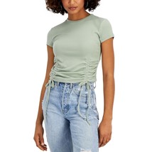 Just Polly Women&#39;s Juniors&#39; Ribbed Side-Ruched Top Green M B4HP - $12.99