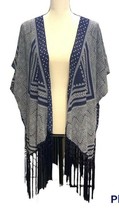 Maurices Womens Open Front Cardigan Size S/M Coverup Fringe Hem Blue White - £8.41 GBP