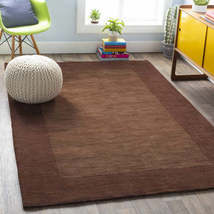 BORDERED SOLID DARK BROWN RUG Woolen carpet, Custom Carpet for Living Room - £258.98 GBP+