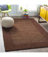 BORDERED SOLID DARK BROWN RUG Woolen carpet, Custom Carpet for Living Room - £256.63 GBP+