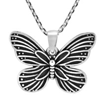 Midnight Graceful Butterfly Detailed Sterling Silver Pendant Necklace - £13.68 GBP