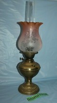 Antique Estate Kerosene Oil Lamp Three Feathers Germany Chimney Pink Globe Brass - £495.78 GBP