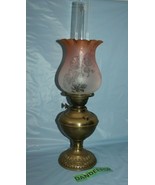 Antique Estate Kerosene Oil Lamp Three Feathers Germany Chimney Pink Glo... - £490.61 GBP