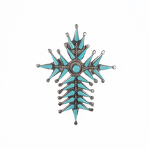 Vera Halusewa Zuni Petit point turquoise silver cross pendant/pin - $297.00