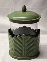 Vintage Glass &amp; Metal Art Apothecary Jar Canister Candle Holder - Unmarked - $16.81