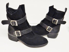 MIA ODETTA Boots Booties Ankle Suede Leather Buckle Straps PULL ON BLACK... - £28.95 GBP