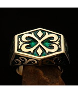 Nicely crafted Men&#39;s Ornament Pinky Ring green Celtic Cross - Solid Brass - £21.96 GBP+