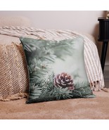 New Pillow Cover Winter Scene Pinecones Green 18 x 18, 22 x 22 Hidden Zi... - $13.95+