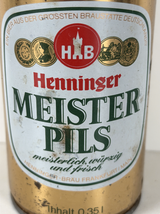 Henninger Meister Pils Vintage Original Steel Beer Can 0.35L Gold - $7.59