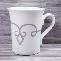 Starbucks 2015 White Ceramic 8.5 oz. Coffee Mug Cup Taupe Diamond Scroll  - £9.84 GBP