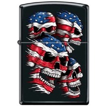 Zippo Lighter - Flag Skulls Black Matte - 854834 - £24.50 GBP