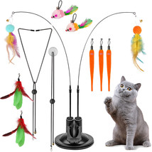 Dual Head Cat Wand Toys with Suction Cup Cats Interactive Feather Teaser Toy - £20.77 GBP