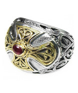 Gerochristo 2535 - Gold, Silver &amp; Ruby - Medieval Byzantine Cross Ring  ... - £739.70 GBP
