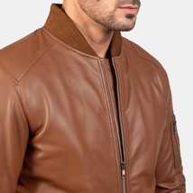 Bomia Ma-1 Brown Leather Bomber Jacket - $145.00