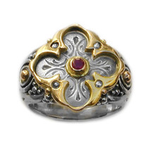  Gerochristo 2227 - Gold, Silver &amp; Ruby - Medieval Byzantine Cross Ring ... - $760.00