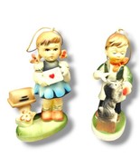 Vintage Ornaments Plastic Hong Kong Girl At Mailbox Boy With A Puppy Dog  - $19.95