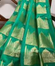Banarasi Brocade Fabric Green &amp; Gold Fabric, Wedding Dress Fabric - NF75 - £5.96 GBP+