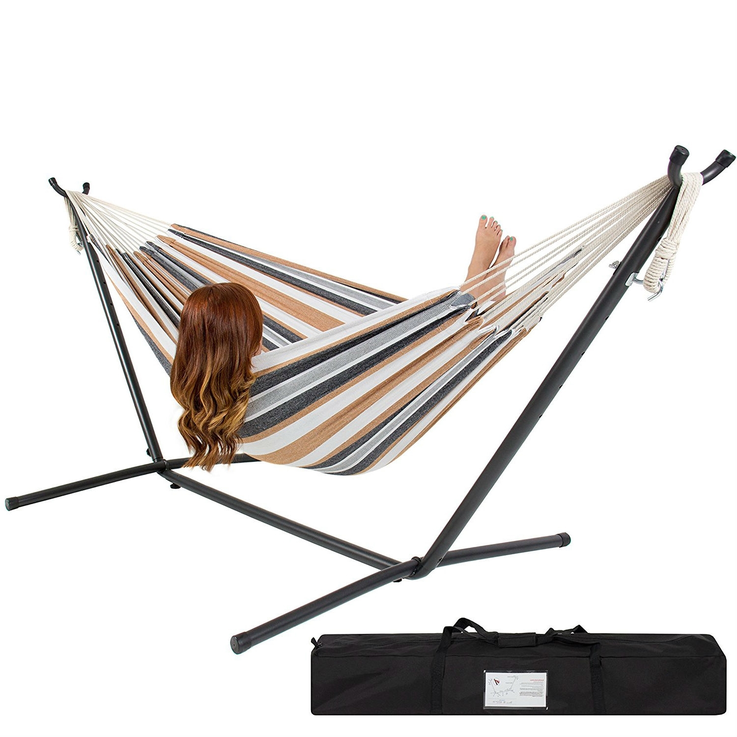 Primary image for Portable Cotton Hammock in Desert Stripe with Metal Stand and Carry Case