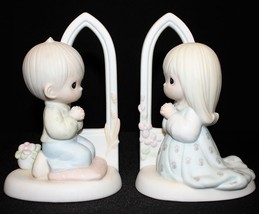 Set of 2 Precious Moments 1985 WORSHIP THE LORD 6” Girl &amp; Boy Praying Figurines - $24.95