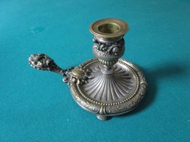 Victorian Brass Repousse Medallion Candle Holder with Handle 4 X 7 Original - $74.47