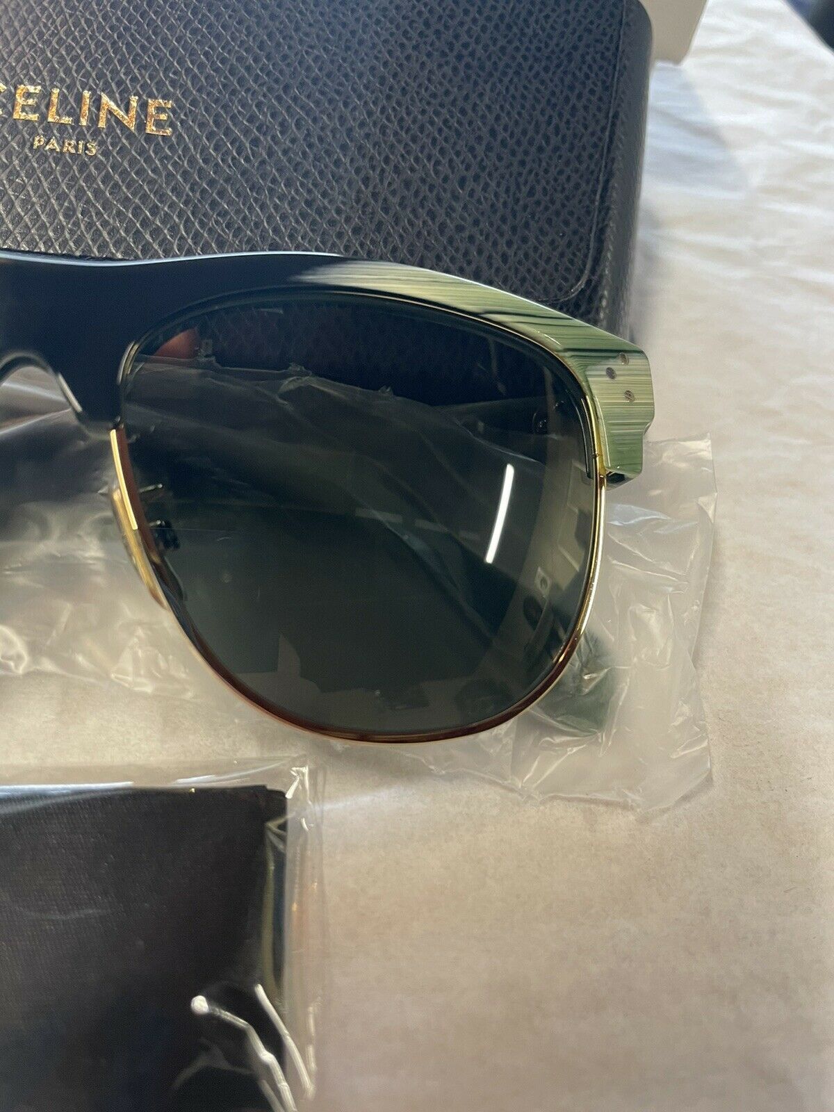 CELINE CL40103U Black and Gold Sunglasses CELINE CL40103U 52A Semi-Rimless Wayfarer Dark Havana and  main image 3