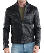 Men&#39;s Genuine Lambskin Leather Jacket Black Slim fit Motorcycle jacket -... - £94.82 GBP